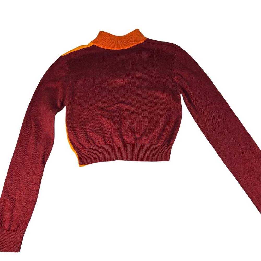 Fila Womens Colorblock Cropped Quarter Zip Sweater Burgundy Orange Logo Small
